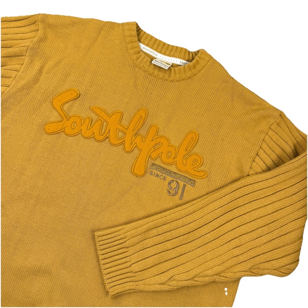 Southpole‎ XL Waffle Knit Sweater Golden Rod Yellow Embroidered Logo Y2K Skater